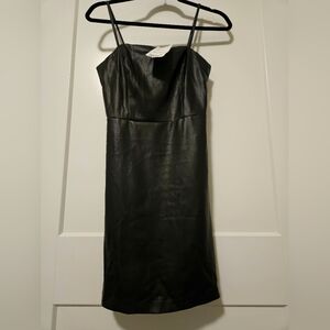 NWT Mango Faux leather black spaghetti strap mini dress